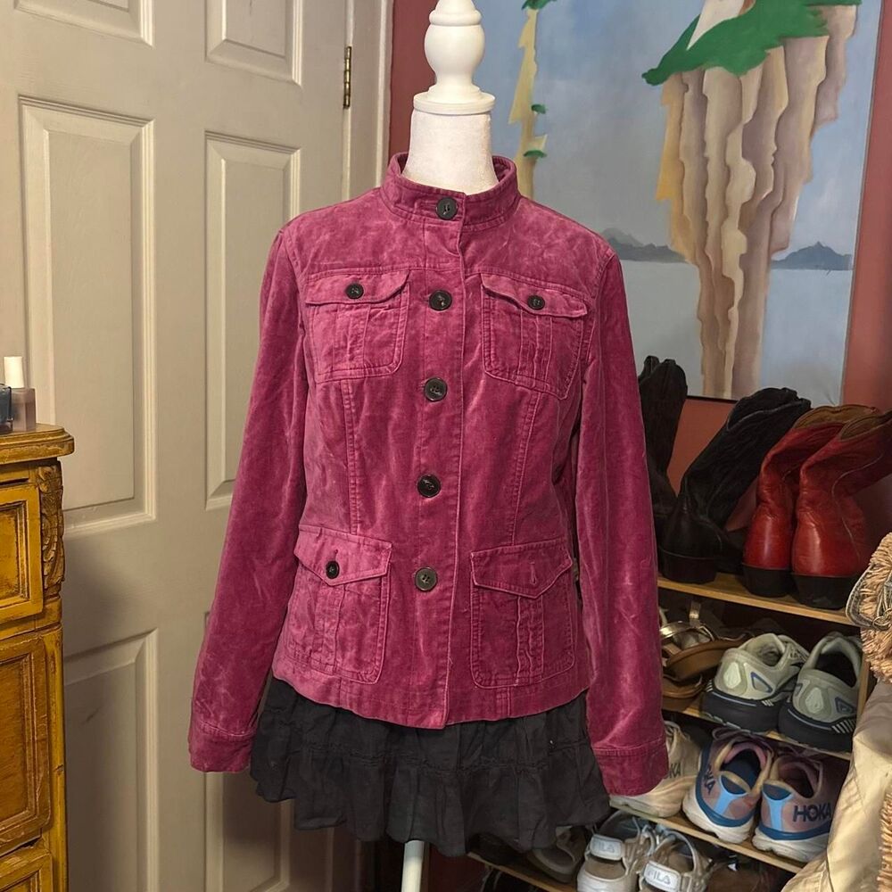Fuschia Velvet Military Band Jacket Sz Medium Whimsigoth Phoebe Buffay Fall Y2K